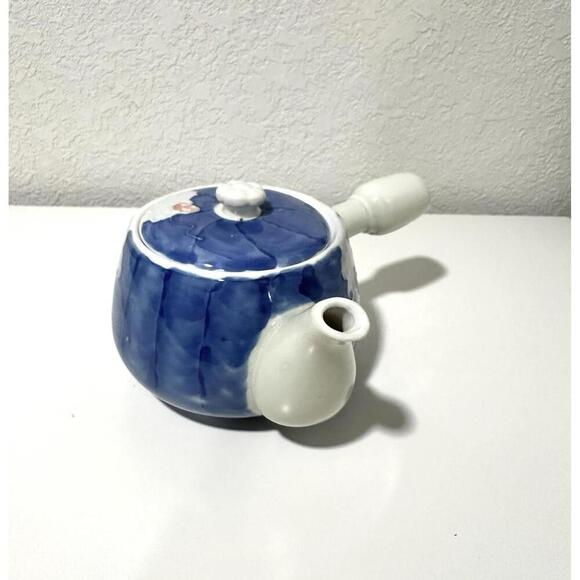 Japanese Aoi Hana Kyusu Teapot Blue Porcelain Teapot with Handle - Picture 2 of 10